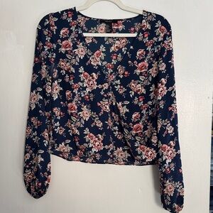 Forever 21 Floral Wrap Blouse - Navy and Pink
